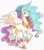 Size: 600x676 | Tagged: safe, artist:kaceymeg, princess celestia, alicorn, pony, blushing, mouth hold, playful, solo, traditional art