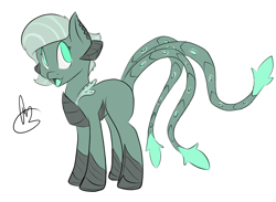 Size: 4852x3550 | Tagged: safe, artist:mrrowboat, oc, oc only, oc:jade, kaiju pony, original species, blank flank, cute, fangs, monster mare, smiling, solo, tentacles