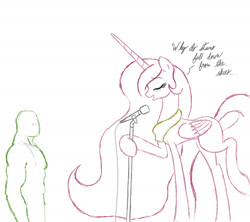 Size: 1800x1600 | Tagged: safe, artist:lemon, princess celestia, oc, oc:anon, alicorn, human, pony, microphone, singing