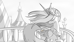 Size: 1920x1080 | Tagged: safe, artist:regolithx, princess celestia, alicorn, pony, canterlot, female, horn, mare, solo