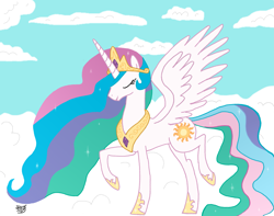 Size: 3047x2403 | Tagged: safe, artist:erinbaka1090, princess celestia, alicorn, pony, cloud, cloudy, sky, solo