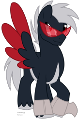 Size: 571x855 | Tagged: safe, artist:faith-wolff, kaiju pony, pegasus, pony, fanfic:the bridge, colored wings, colored wingtips, gigan, godzilla, godzilla (series), male, ponified, simple background, solo, spread wings, stallion, sunglasses, transparent background, wings