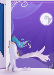 Size: 577x804 | Tagged: safe, artist:egophiliac, nightmare moon, princess celestia, big crown thingy, humanized