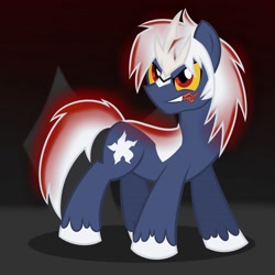 Size: 1800x1800 | Tagged: safe, artist:xain-russell, kaiju pony, pony, tricorn, fanfic:the bridge, black background, colored sclera, fanfic art, godzilla (series), male, simple background, solo, spacegodzilla, stallion, xenilla, yellow sclera