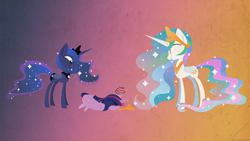 Size: 2560x1440 | Tagged: safe, artist:foxy-noxy, princess celestia, princess luna, twilight sparkle, twilight sparkle (alicorn), alicorn, pony, elements of harmony, female, mare, wallpaper