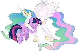 Size: 6910x4500 | Tagged: safe, artist:90sigma, princess celestia, twilight sparkle, alicorn, pony, magical mystery cure, absurd resolution, hug, momlestia, simple background, transparent background, vector