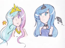 Size: 2464x1828 | Tagged: safe, artist:cutelittlekyli, princess celestia, princess luna, humanized, traditional art