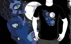 Size: 556x350 | Tagged: safe, artist:animayhem, nightmare moon, princess luna, alicorn, pony, wolf, animayhem, clothes, cute, female, lunar trinity, mare, mare in the moon, moon, princess, redbubble, s1 luna, shirt, three luna moon, three wolf moon, woona