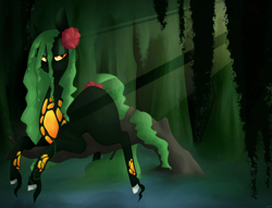 Size: 1900x1450 | Tagged: safe, artist:kyuuno-chan, kaiju pony, plant pony, fanfic:the bridge, biollante, flower, flower in hair, monster mare, plant mane, ponified, solo, unshorn fetlocks