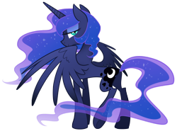 Size: 2500x1850 | Tagged: safe, artist:equestria-prevails, princess luna, alicorn, pony, female, lidded eyes, looking back, mare, simple background, solo, spread wings, transparent background, wings