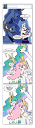 Size: 720x2592 | Tagged: safe, artist:dekomaru, princess celestia, princess luna, oc, oc:aurora, pony, unicorn, baby, baby pony, comic, crossover, drunklestia, female, filly, gamer luna, giraffelestia, humanized, long neck, magical lesbian spawn, offspring, parent:trixie, parent:twilight sparkle, parents:twixie, princess molestia, princess necklestia, runa, selestia, simple background, tumblr, tumblr crossover, tumblr ponidox, tumblr:ask twixie, white background