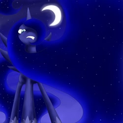 Size: 700x700 | Tagged: safe, artist:crystalitar, princess luna, alicorn, pony, crescent moon, female, glare, hair over one eye, mare, night, solo