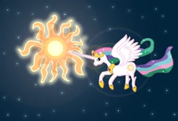 Size: 2400x1636 | Tagged: safe, artist:fscp-crossburn, princess celestia, alicorn, pony, solo, space, sun