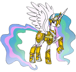 Size: 1800x1700 | Tagged: safe, artist:clamdiggydiggy, princess celestia, alicorn, pony, armor, female, horn, mare, multicolored mane, solo, white coat