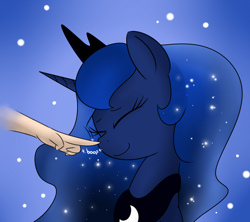 Size: 1800x1600 | Tagged: dead source, safe, artist:phon-e, princess luna, alicorn, human, pony, boop, cute, disembodied hand, duo, eyes closed, female, hand, lunabetes, mare, offscreen character, offscreen human, smiling