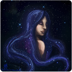 Size: 750x750 | Tagged: safe, artist:cosmicunicorn, princess luna, human, eyes closed, female, humanized, solo, space