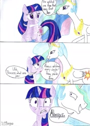 Size: 1656x2322 | Tagged: safe, artist:tinyotaku99, princess celestia, twilight sparkle, alicorn, pony, comic, princess molestia