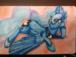 Size: 2560x1920 | Tagged: safe, artist:buttercupsaiyan, princess luna, alicorn, pony, female, mare, prone, solo, traditional art