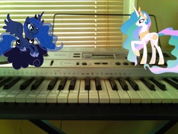 Size: 2048x1536 | Tagged: safe, artist:tokkazutara1164, princess celestia, princess luna, alicorn, pony, cloud, electric piano, ponies in real life, vector