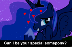 Size: 1024x672 | Tagged: safe, edit, edited screencap, screencap, princess luna, alicorn, pony, bronybait, caption, cs captions, female, heart, image macro, love, mare, meme, solo, special somepony