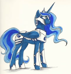 Size: 1584x1645 | Tagged: safe, artist:valkyrie-girl, princess luna, alicorn, pony, armor, female, mare, solo, traditional art, warrior luna