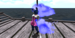 Size: 1228x622 | Tagged: safe, artist:bangayo, artist:yosegaman, princess luna, anthro, unguligrade anthro, 3d, boots, breasts, clothes, dancing, female, kas clothes, latex, nurse, nurse outfit, pole dancing, ruda salska, second life, shoes, solo, zra avatar