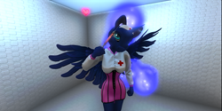 Size: 1212x604 | Tagged: safe, artist:bangayo, princess luna, anthro, 3d, breasts, female, latex, nurse, second life, solo, syringe, zra avatar