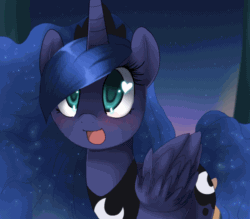Size: 800x700 | Tagged: dead source, safe, artist:loyaldis, princess luna, alicorn, pony, animated, blushing, colored pupils, cute, ethereal mane, eye shimmer, female, gif, happy, heart eyes, lunabetes, mare, night, open mouth, sky, smiling, solo, starry mane, starry night, weapons-grade cute, wingding eyes
