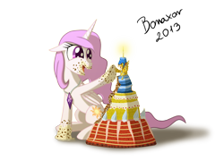 Size: 1800x1299 | Tagged: safe, artist:bonaxor, philomena, princess celestia, alicorn, pony, cake, pet, young