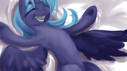 Size: 1024x576 | Tagged: dead source, safe, artist:buttercupsaiyan, princess luna, alicorn, pony, eyes closed, female, happy, mare, on back, s1 luna, smiling, snow, snow angel, solo, underhoof