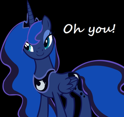 Size: 644x607 | Tagged: safe, princess luna, alicorn, pony, black background, female, image macro, mare, oh you, reaction image, simple background, solo