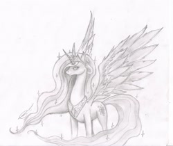 Size: 2903x2442 | Tagged: safe, artist:metalfoxxx, princess celestia, alicorn, pony, grayscale, sketch, solo, traditional art