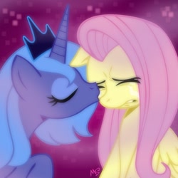 Size: 945x945 | Tagged: safe, artist:megasweet, fluttershy, princess luna, alicorn, pegasus, pony, comfort, crying, female, kissing, lesbian, lunashy, mare, s1 luna, shipping