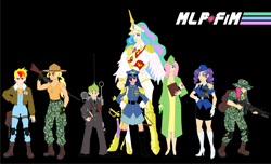 Size: 3000x1826 | Tagged: safe, artist:anonimounanime, applejack, fluttershy, pinkie pie, princess celestia, rainbow dash, rarity, spike, twilight sparkle, g.i. joe, humanized, mane seven, mane six, parody