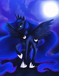 Size: 800x1033 | Tagged: safe, artist:felynea, princess luna, alicorn, pony, moon, night, solo