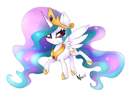 Size: 2933x2173 | Tagged: safe, artist:newvagabond, princess celestia, alicorn, pony, chibi, female, mare, signature, simple background, smiling, solo, transparent background