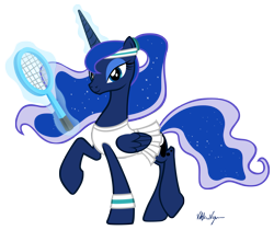 Size: 1847x1554 | Tagged: safe, artist:viktornewman, princess luna, alicorn, pony, clothes, simple background, solo, tennis racket, transparent background