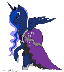 Size: 747x847 | Tagged: safe, artist:kittyisawolf, princess luna, alicorn, pony, clothes, dress, simple background, solo, white background