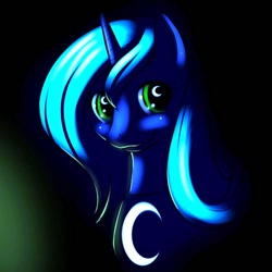 Size: 1000x1000 | Tagged: source needed, safe, artist:kloudmutt, princess luna, alicorn, pony, bust, dark, looking at you, portrait, s1 luna, smiling, solo