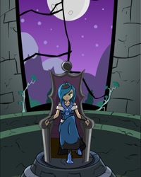 Size: 1024x1280 | Tagged: safe, artist:kreoss, princess luna, humanized, moon, ruins, s1 luna, solo, throne