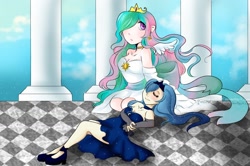 Size: 1224x814 | Tagged: safe, artist:carcarchu, princess celestia, princess luna, humanized, winged humanization