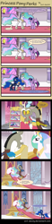 Size: 1450x6198 | Tagged: safe, artist:evil-dec0y, discord, princess celestia, princess luna, twilight sparkle, twilight sparkle (alicorn), alicorn, draconequus, pony, comic, discord being discord, female, food, male, mare, picture in picture, popcorn, spanish, translation