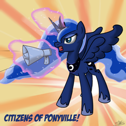 Size: 900x900 | Tagged: safe, artist:speccysy, princess luna, alicorn, pony, magic, megaphone, royal canterlot megaphone, solo, traditional royal canterlot voice