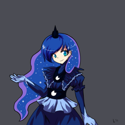 Size: 600x600 | Tagged: safe, artist:leimy, artist:spchlss, princess luna, alphes, anime, gray background, humanized, pixiv, simple background, solo, style emulation, touhou