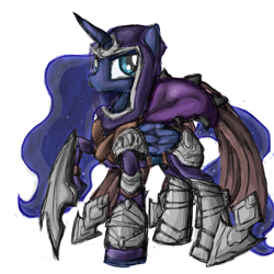 Size: 1500x1500 | Tagged: safe, artist:kittynumber7, princess luna, alicorn, pony, armor, crossover, league of legends, simple background, solo, talon, warrior luna, white background