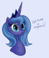 Size: 483x579 | Tagged: dead source, safe, artist:mn27, princess luna, alicorn, pony, bust, implied prince blueblood, portrait, s1 luna, simple background, solo, white background