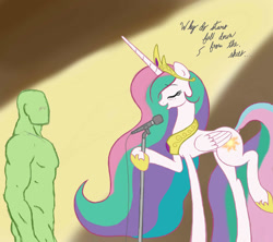 Size: 1280x1138 | Tagged: safe, artist:lemon, princess celestia, oc, oc:anon, alicorn, human, pony, (they long to be) close to you, close to you, karen carpenter, singing, song reference, the carpenters