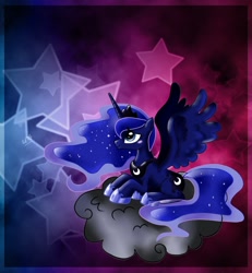 Size: 1166x1263 | Tagged: safe, artist:cherryviolets, princess luna, alicorn, pony, cloud, smiling, solo