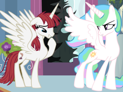 Size: 5000x3750 | Tagged: safe, artist:beavernator, princess celestia, oc, oc:fausticorn, alicorn, pony, absurd resolution, canterlot, lauren faust, vector