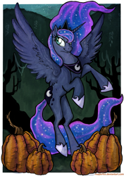 Size: 719x1021 | Tagged: safe, artist:reaperfox, princess luna, alicorn, pony, female, horn, mare, pumpkin, solo